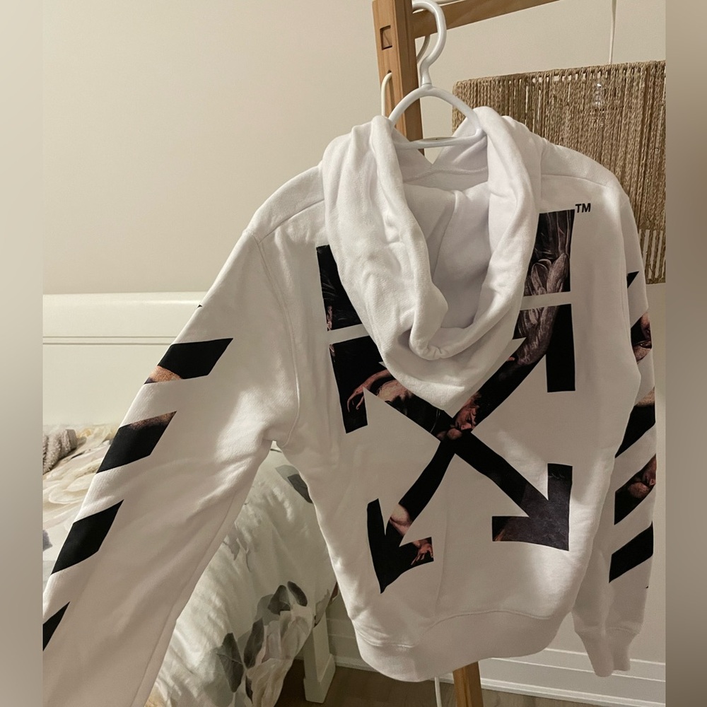 Off-White White Hoodie with Black Graphic Arrows
